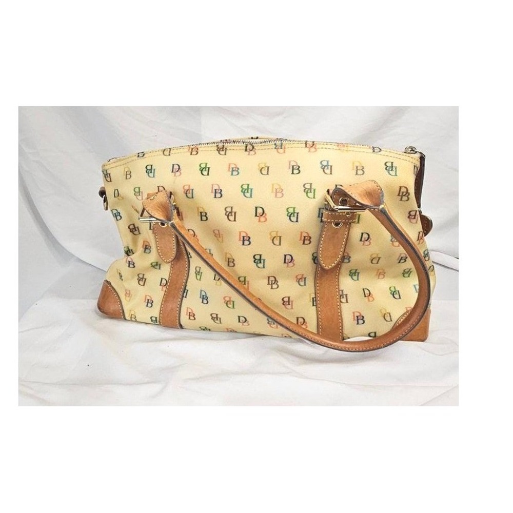 Dooney & Bourke It Bag Rainbow Monogram Satchel Cream Leather Trim Heart Tag - Picture 3 of 7